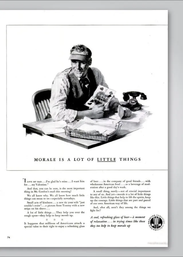 米国ビール業界の戦時中のキャンペーンの画像' title='第二次世界大戦後のアメリカに「ビールは本来のものだ」とアートがどのように説得したか