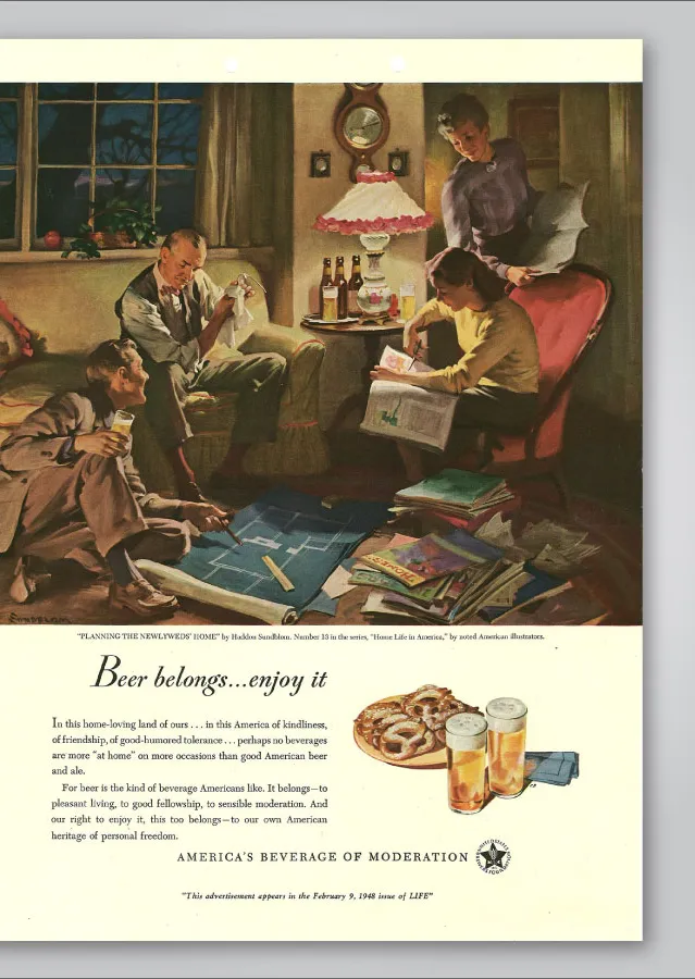 新婚夫婦の家の計画 ハドン・サンドブロム著' title='第二次世界大戦後のアメリカに「ビールは本来のものだ」とアートがどのように説得したか