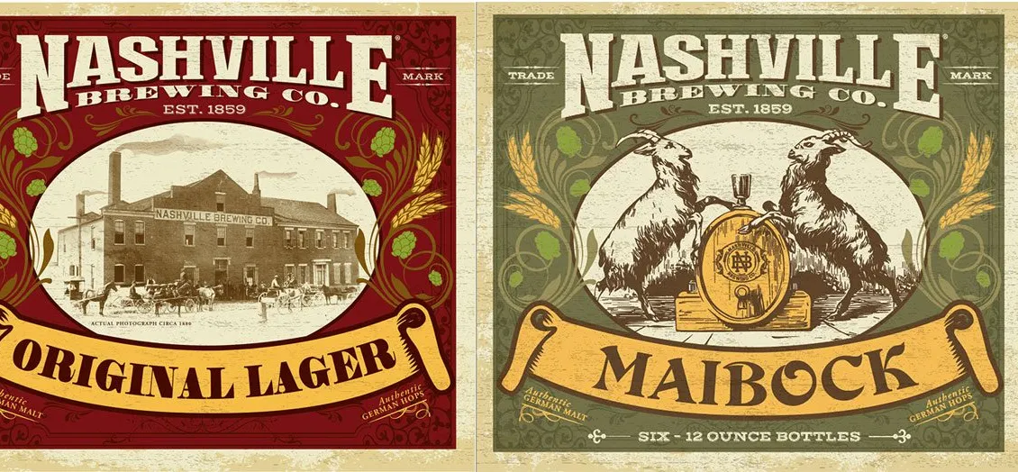 Nashville Brewery-etiketter' title='Sporing av Nashvilles tyske bryggerv