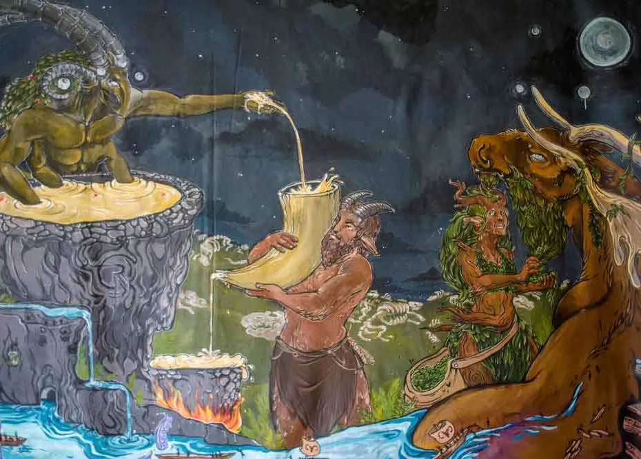 rabiat guds veggmaleri' title='Rabid Brewing en refleksjon av dens fantasifulle grunnleggere